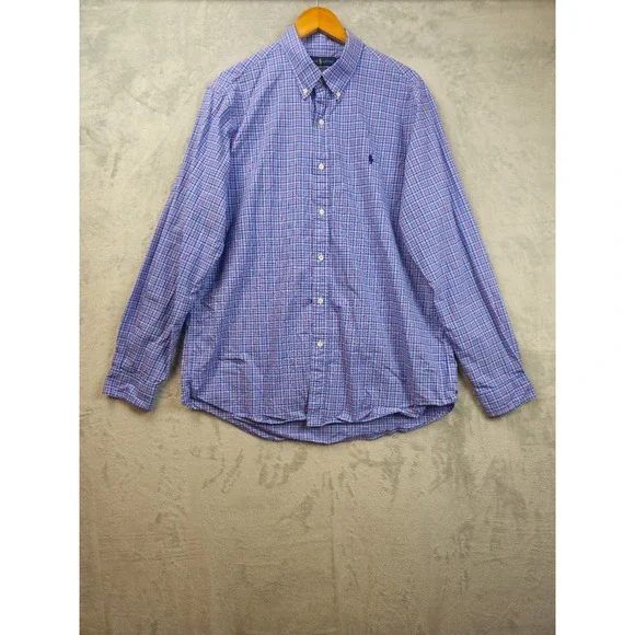 Polo Ralph Lauren Shirt Men's XL Blue Gingham Plaid Cotton Stretch Casual Work