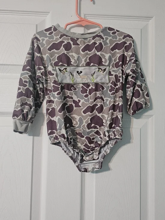 KidsCamo One-Piece Bodysuit with Wildlife Embroidery