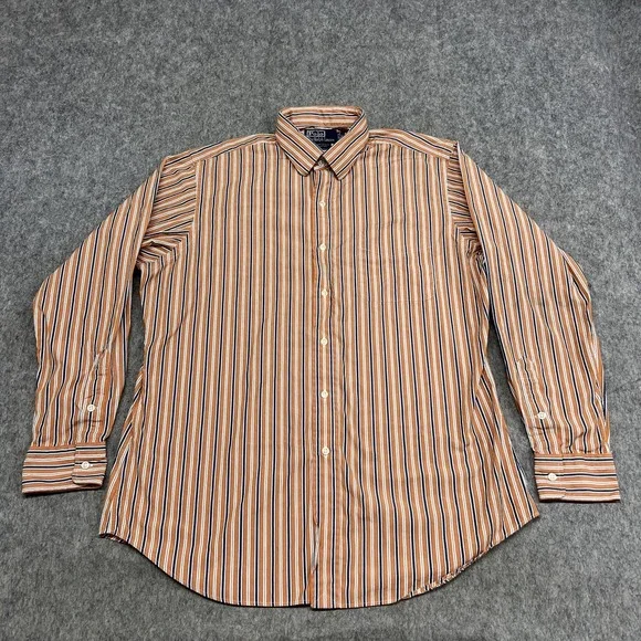 Polo Ralph Lauren Shirt Mens‎ L Orange Stripe Long Sleeve Button Curham Sport