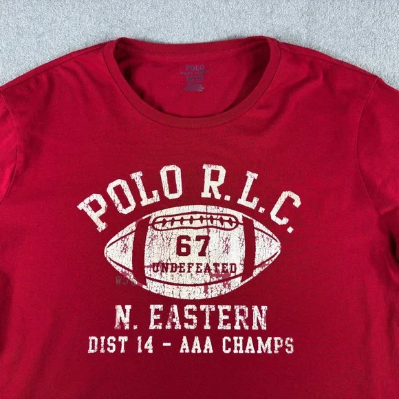 Polo Ralph Lauren Mens Red Short Sleeve T-Shirt Red Football Champs Soft Tee XXL