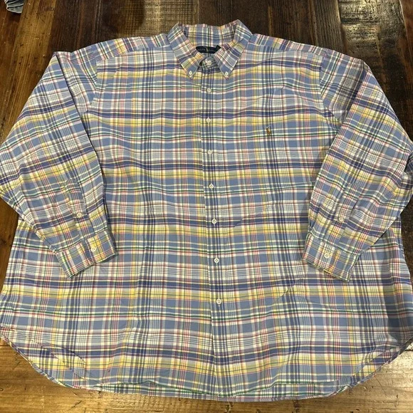 Polo Ralph Lauren Plaid Shirt Mens 4XB Button‎ Up Long Sleeve Pony