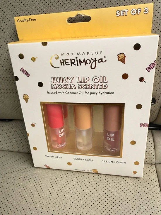 Cherimoya Juicy Lip Oil Trio – Candy Apple, Vanilla Bean & Caramel Crush