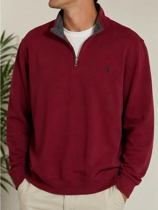 Polo by Ralph Lauren Men's Quarter-Zip Pullover in Burgundy with Navy Pony
