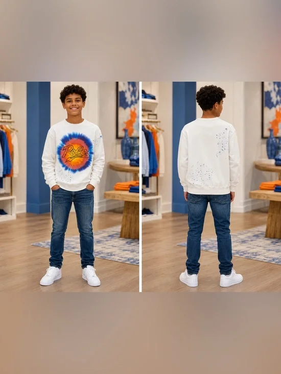 Polo by Ralph Lauren White Tie-Dye Logo Crewneck Sweatshirt