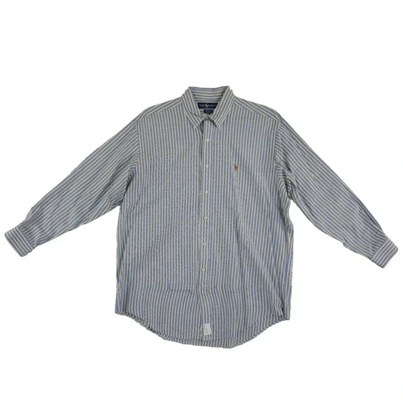 Ralph Lauren Yarmouth Shirt Men's Size 16.5 34 Blue Yellow Striped 100% Cotton