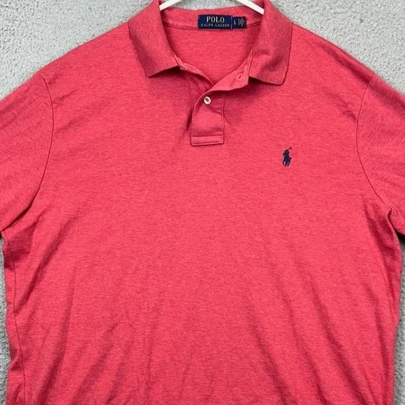 Polo Ralph Lauren Polo Shirt Men Large Red Pink Heather Classic Fit Casual Rugby