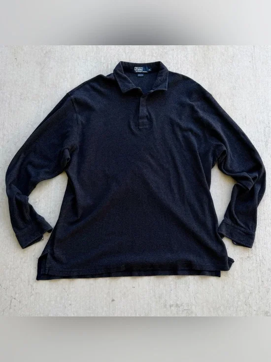 Vintage Ralph Lauren Polo Shirt Long Sleeve Herringbone Men Size 2XL