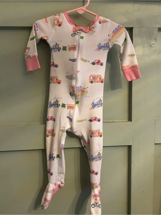 The Beaufort Bonnet Company Pink & White Footed One-Piece with Vehicle Print