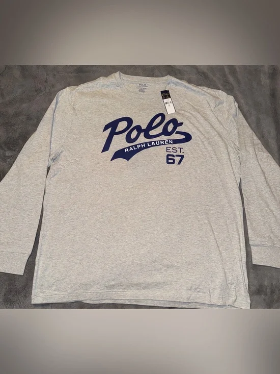 Ralph Lauren Polo Gray Tee with Navy Polo Script