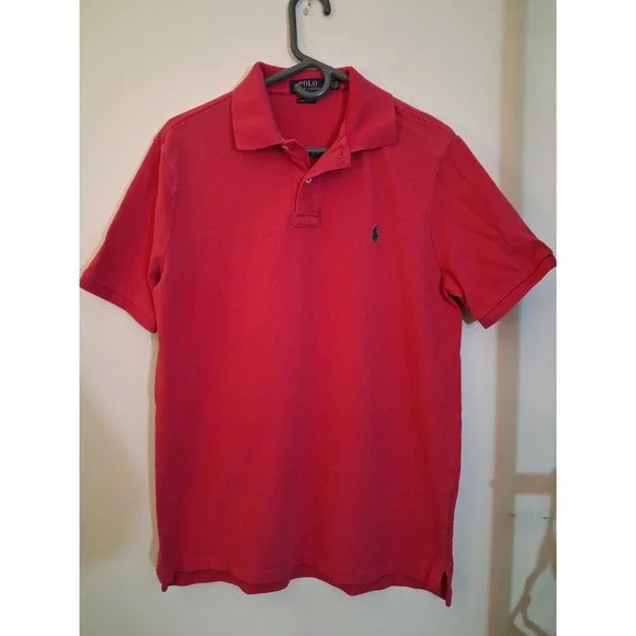 Polo Ralph Lauren Mens Classic Fit Dark Pink Cotton Mesh Pique Polo Shirt Medium