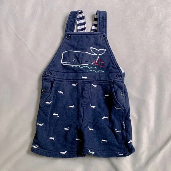 Le Top whale embroidered romper overalls cotton navy blue size 24 months