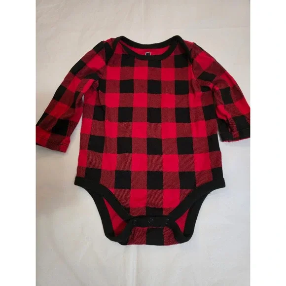 Baby Gap Red Black Buffalo Plaid Organic Cotton Long Sleeve Bodysuit 6-12 Months