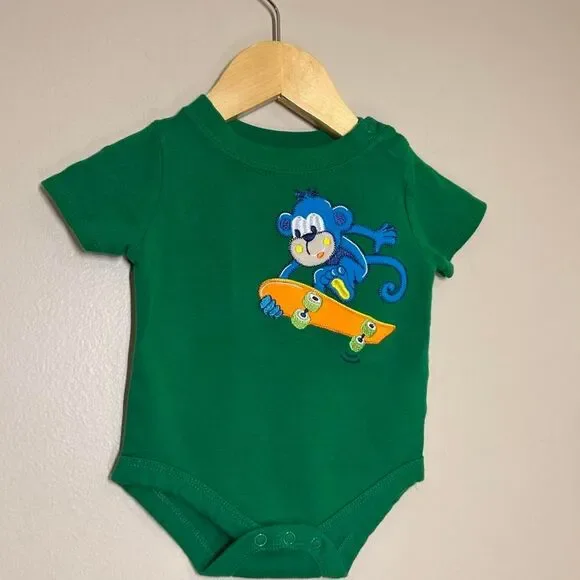 Vintage Garanimals Green Monkey 0-3M Baby Boy Cotton Onesie Bodysuit