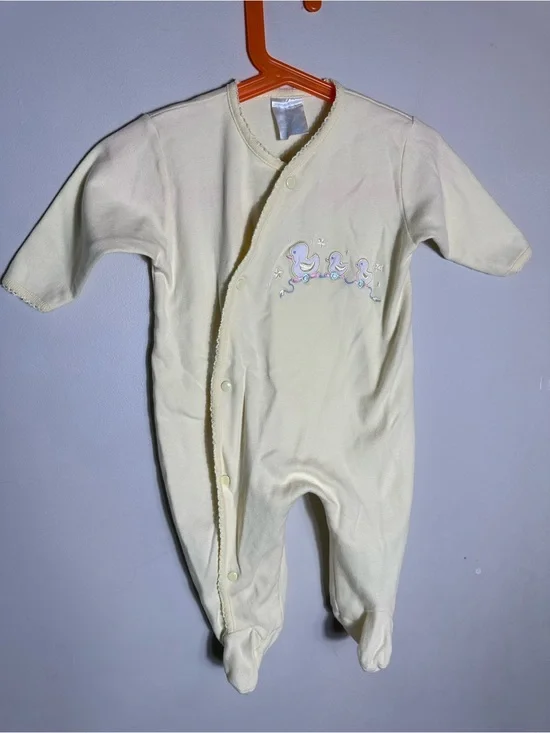 Vintage 90s Saks Fifth Ave Baby Footed One-Piece Romper - Duck Embroidery