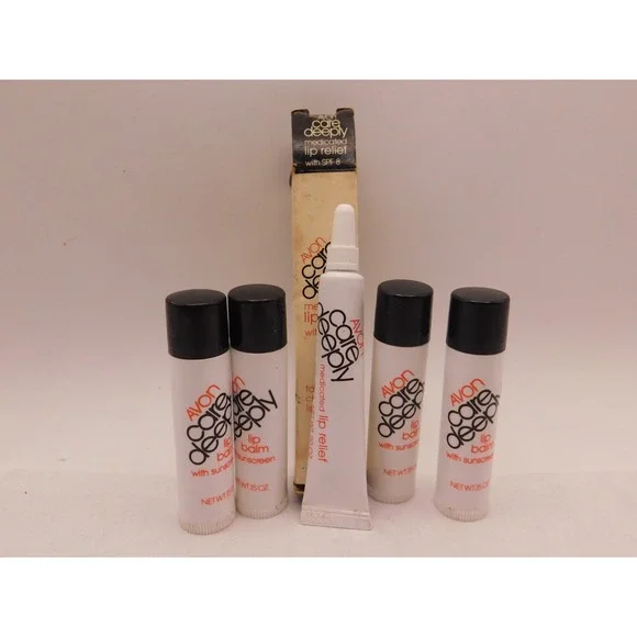 Avon VTG Care Deeply With Aloe Lip Balm/Relief  Set Of 5 NOS Discontinued 1987