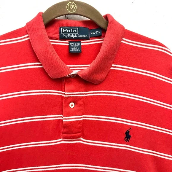 Polo Ralph Lauren Mens XL Striped Short Sleeve Cotton Shirt Red White