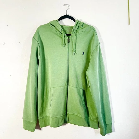 Polo Ralph Lauren Double Knit Hoodie Mens XL Green Full Zip Pony Logo