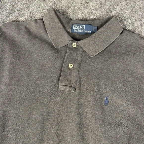 Vintage Polo Ralph Lauren Polo Shirt Men L Grey 100% Cotton Pique Blue Pony