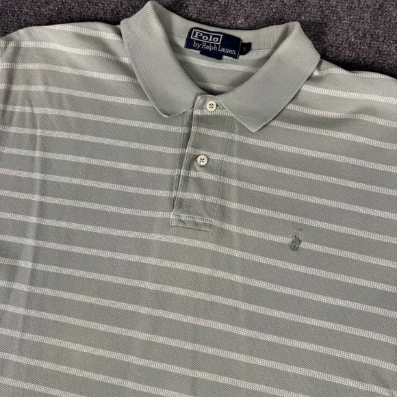 VTG 90s Polo by Ralph Lauren Shirt Mens L Seafoam Green White Striped Pique
