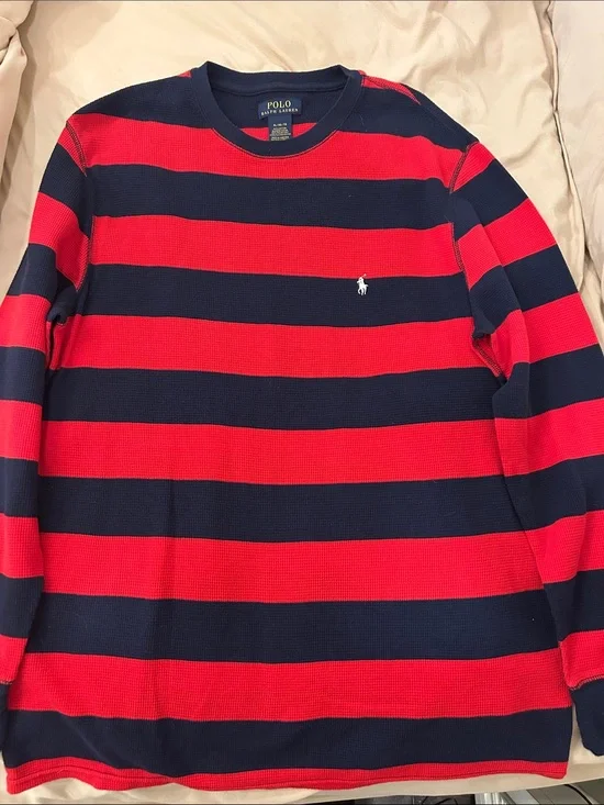 Polo by Ralph Lauren Red and Navy Striped Crewneck long sleeve shirt