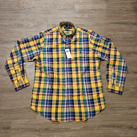 NWT Polo Ralph Lauren Classic Fit Performance Plaid Shirt L Moisture Wicking