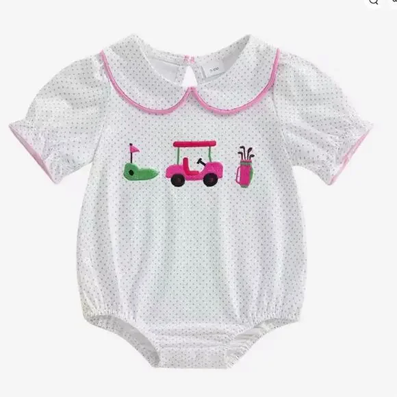 New Baby Girl’s Romper with Pink Golf Cart Design 6-12 months