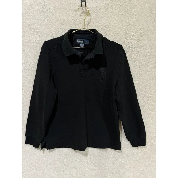 Polo Ralph Lauren Men Large Long Sleeve Polo Shirt Cotton Big Pony Black