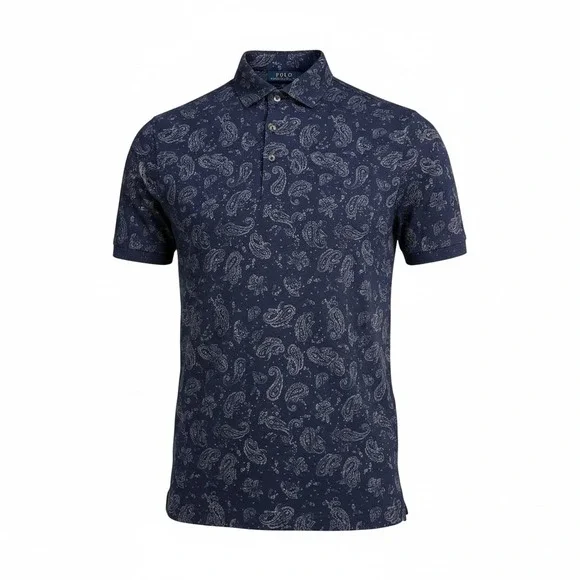 Polo Ralph Lauren Mens Classic Fit Navy‎ Paisley Print Short Sleeve Polo Shirt