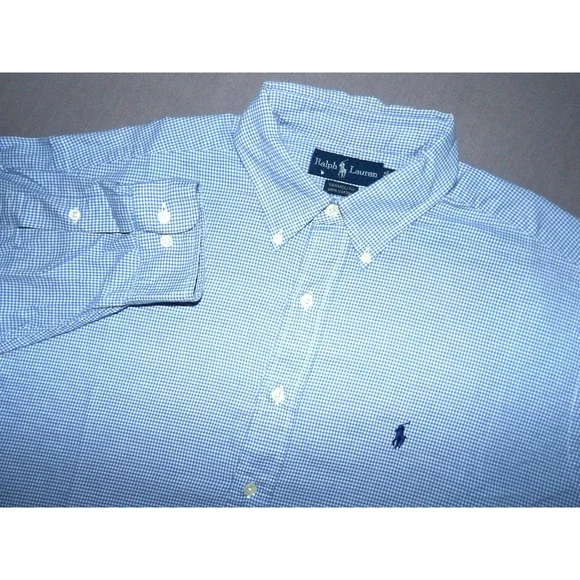 Polo Ralph Lauren Yarmouth Blue Check Button Up Dress Shirt Men's 17 - 34/35