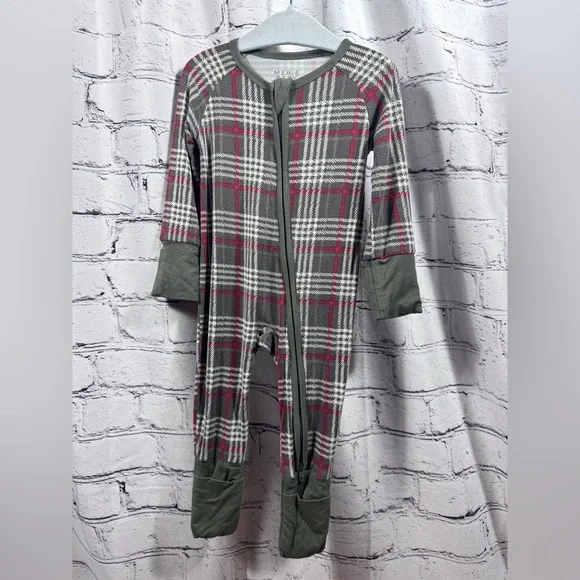Mebie Baby Plaid Baby Onesie with Green Accents