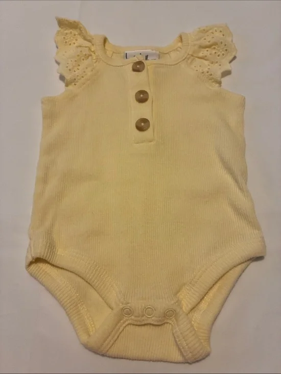 Soft Yellow Eyelet Sleeve Baby Bodysuit