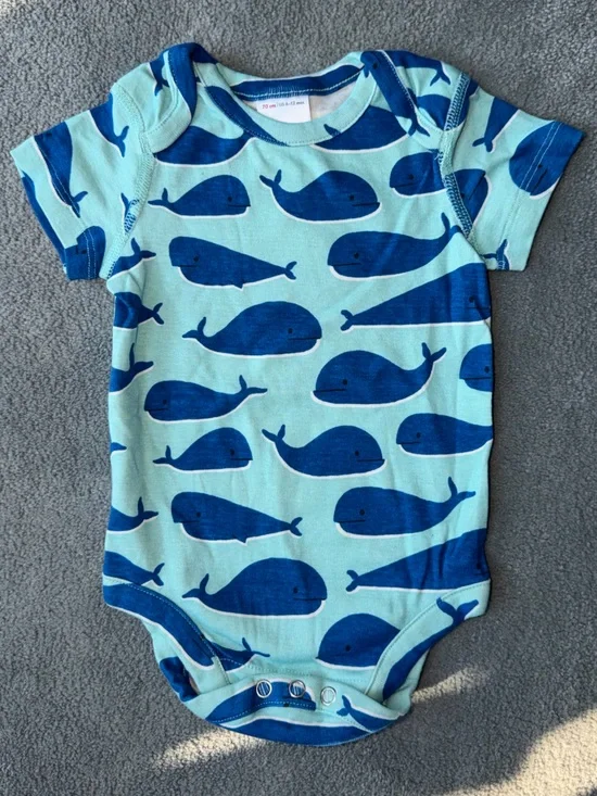Hanna Andersson Aqua One-Piece with Navy Whale Print