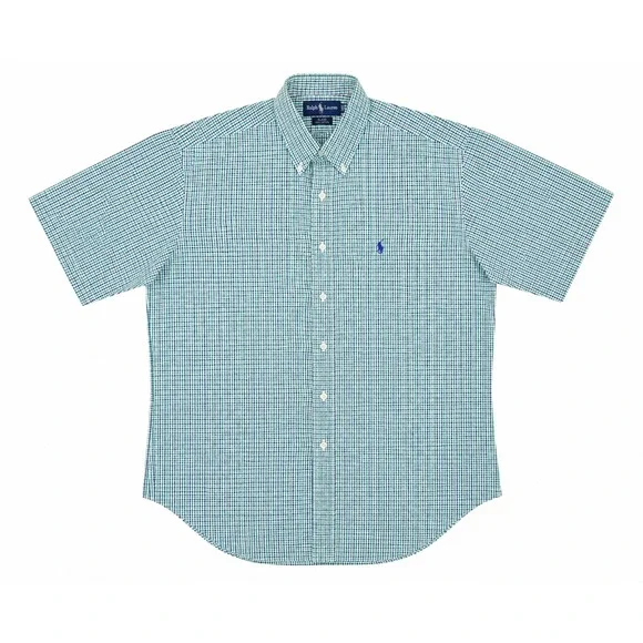 Ralph Lauren Blake M Green Purple Gingham Check Short Sleeve Button Down Shirt