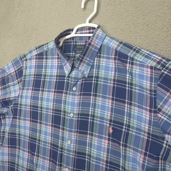 Polo Ralph Lauren Mens Button Down Shirt 2XB Plaid Pink Pony Embroidered EUC