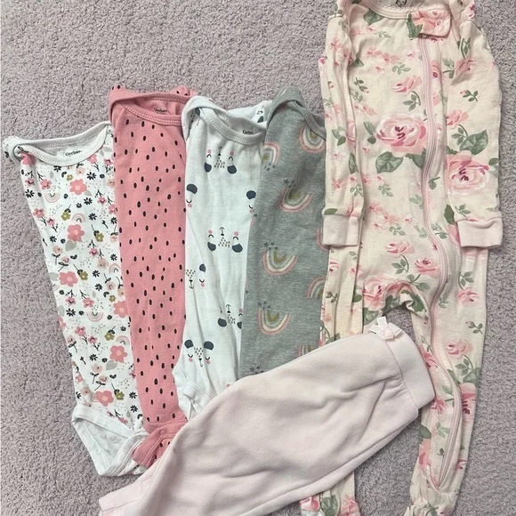 Gerber 12M Baby Girl Bundle Floral Rainbow 6pc