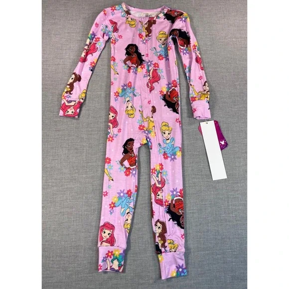 Disney Princess Toddler Girls Pink Viscose Zip Footless Pajamas 3T Moana Ariel
