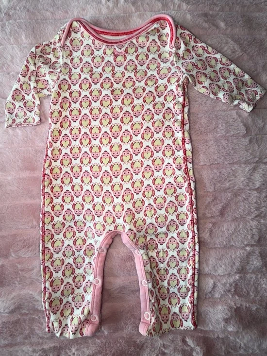 Pink Chicken Pink Owl Print Baby Footless Romper - Pink & White