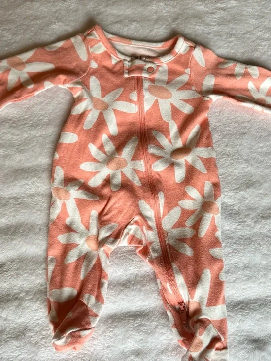 Carter's Coral Pink Daisy Footed One-Piece