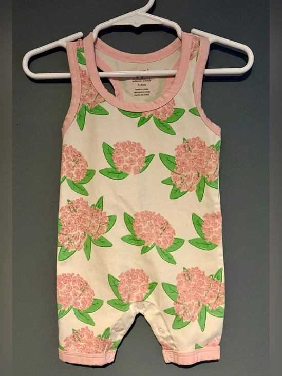 Monica + Andy 3-6 Months Girls One Piece Racerback Romper Cotton & Spandex