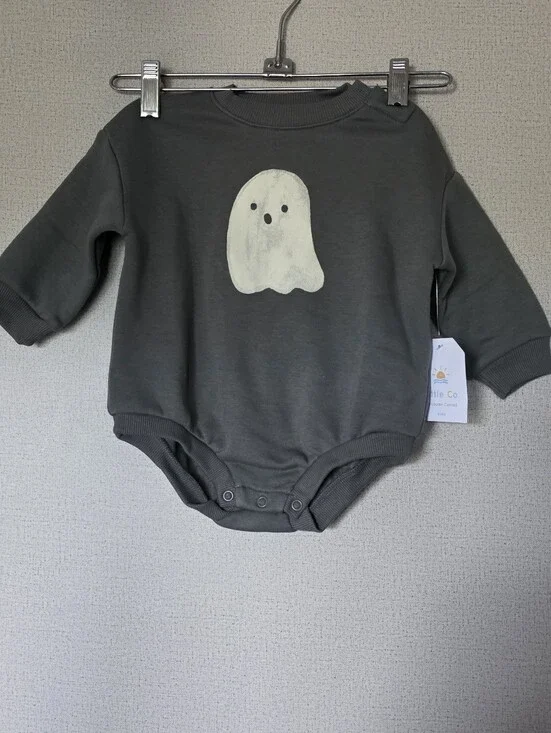Ghost Graphic Olive-Tone Kids One-Piece Bodysuit