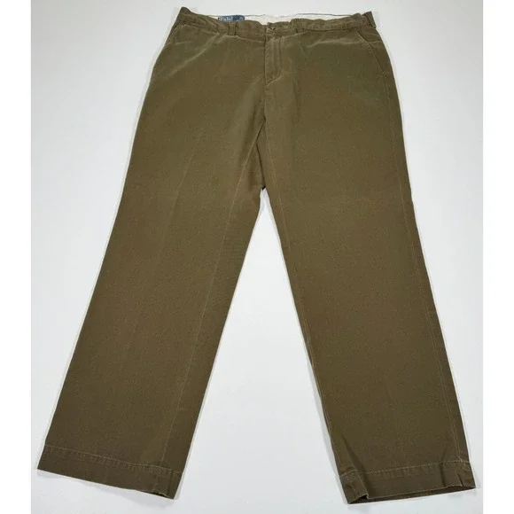 Vintage Polo Ralph Lauren Preston Mens Chinos 38x32 Brown Cotton Flat Front