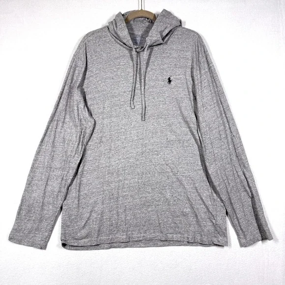 Polo Ralph Lauren Shirt Hoodie Men XL Grey Long Sleeve Pullover Pony Logo Hooded
