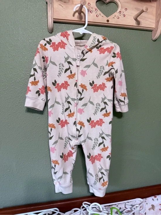 Floral Zip-Up Hooded One-Piece