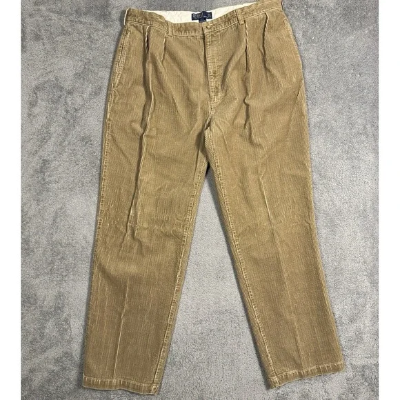 Polo Ralph Lauren Andrew Pants Men 38x32 Corduroy Pleated Vintage Preppy Classic