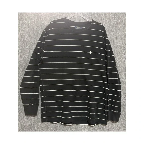 Polo Ralph Lauren Mens XXL Black White Striped Waffle Knit Thermal Shirt Cotton