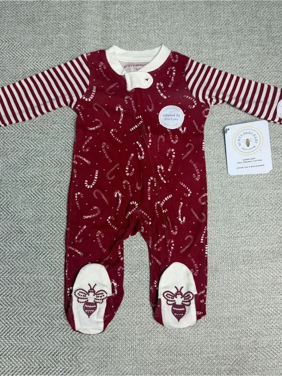 Burt's Bees Baby Burgundy Candy Cane Stripe Footed One-Piece