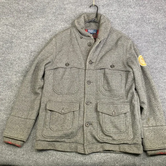 VTG Polo Ralph Lauren Expedition Gray Knit Field Jacket Plaid Men M Indian Head