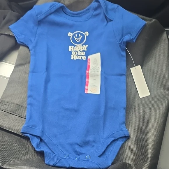 wonder nation Bright Blue Baby One-Piece Bodysuit with Happy Graphic