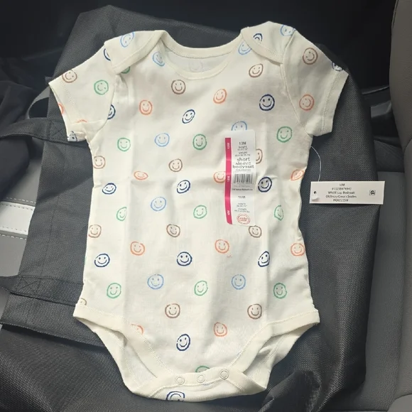 wonder nation Cream Short-Sleeve Smiley Print One-Piece Bodysuit