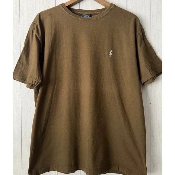 VTG Polo Ralph Lauren T-Shirt Army Green Brown Oversized Medium Cotton Pony